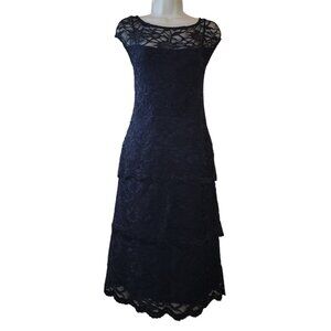 New With Tag Marina Cap Sleeveless Lace Cocktail Dress – Size 14, Blue